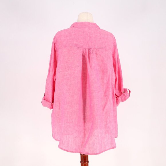 SIGRID OLSEN 100% Linen Half-Button Roll Tab Sleeve Shirt Blouse Pink Size 2X - Picture 4 of 7